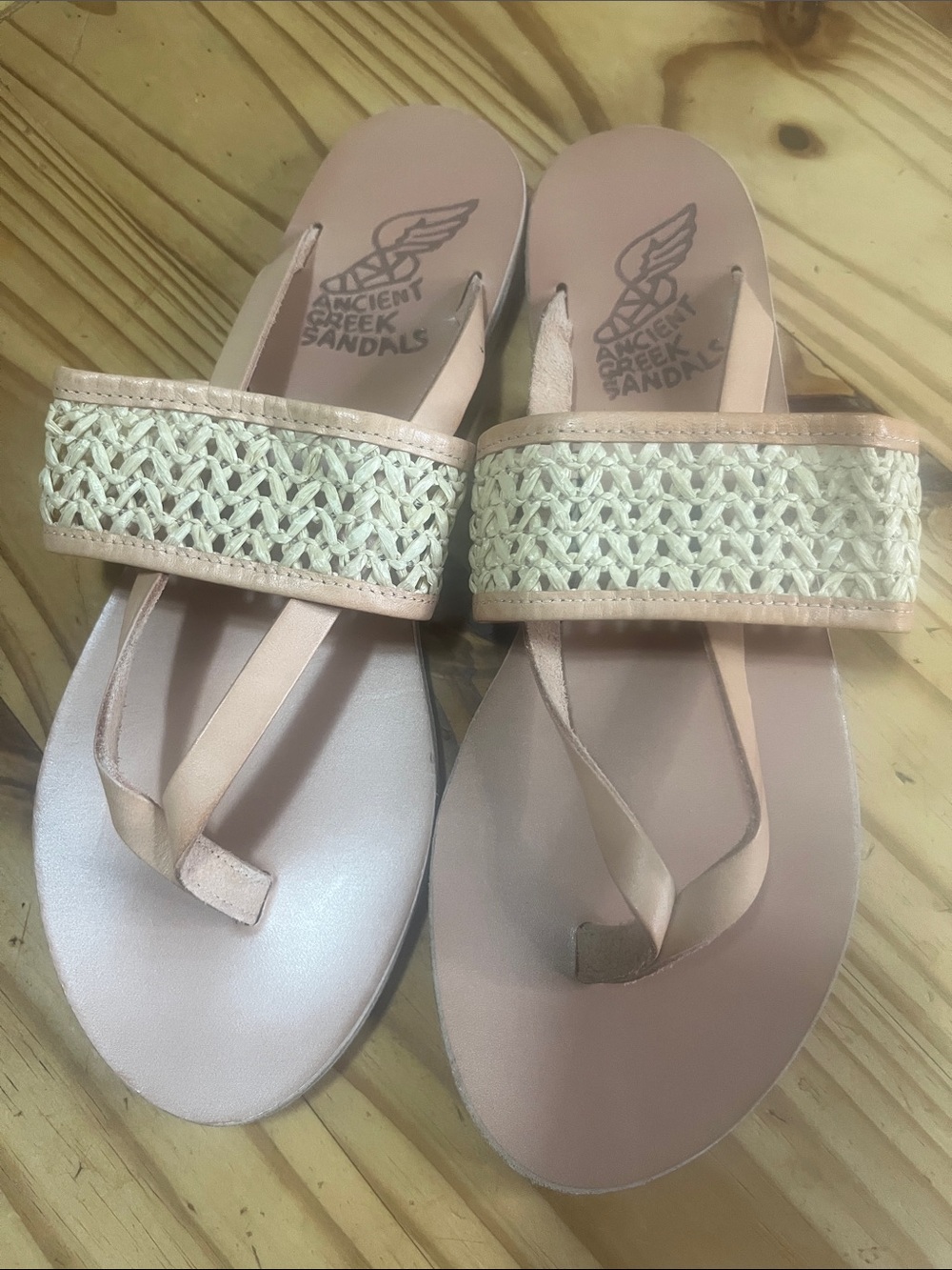 Ancient Greek Zenobia Woven Raffia And Leather Sandals In Neutral - Picture 2 of 7